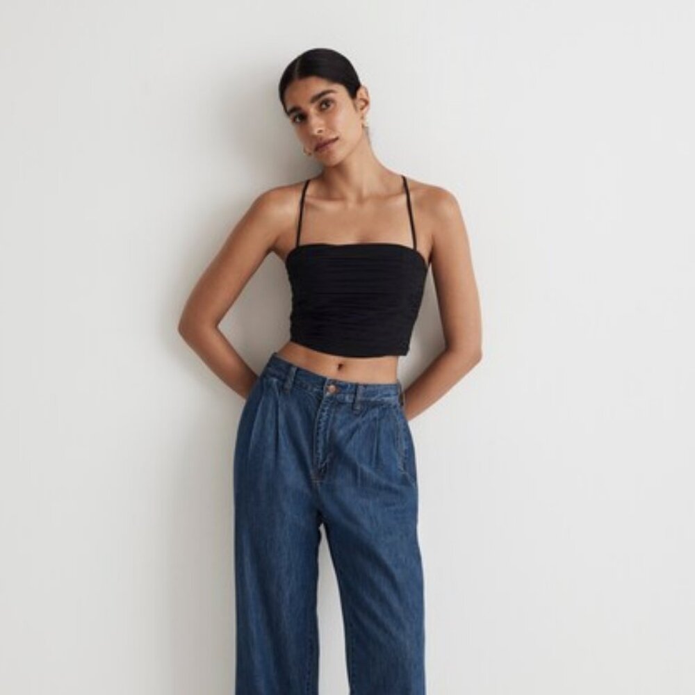 Madewell Poplin Crop Tube Top in Black - Picture 2 of 8